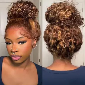 URODY Deep Wave Human Hair Wig 360 Full Lace Front with Hidden Strap 4/27 Blonde Highlights Pre Plucked Brazilian Cury Hair