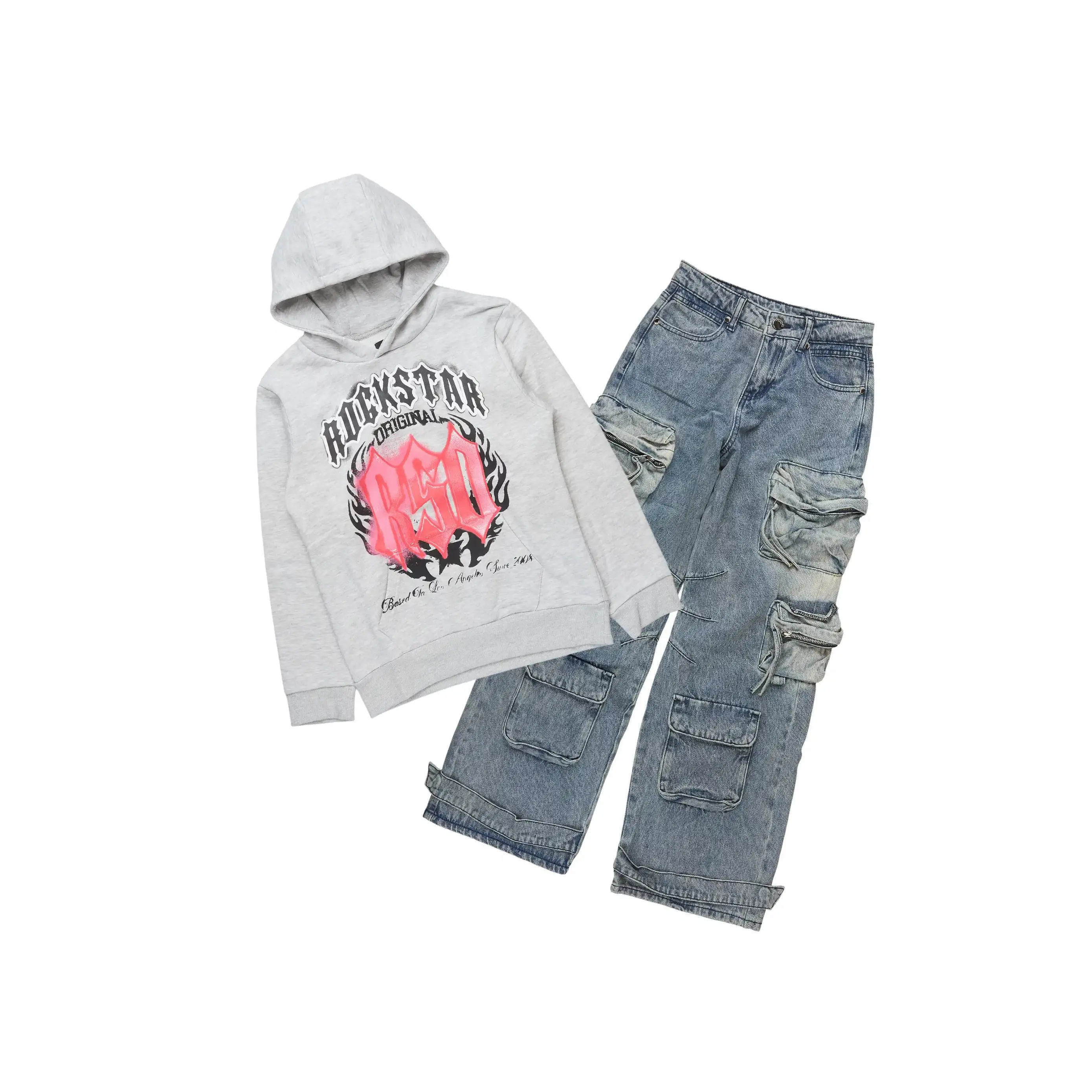 Boys Boaz Heather Grey Hoodie/Baggy Jean Set Boys Boaz Heather Grey Hoodie/Baggy Jean Set