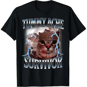 I Survived Today's Tummy Ache Survivor Funny Cat Meme T-Shirt