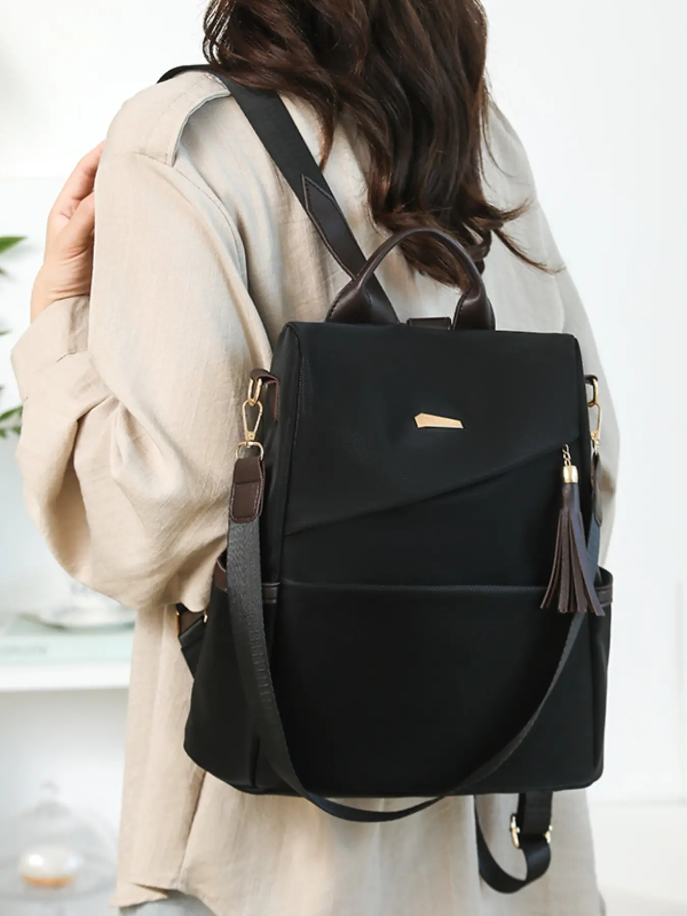 Women's Oxford Cloth Backpack, Fashionable Anti-Theft Travel Bag, Casual Commuter Bookbag, Large Capacity Lightweight Dual-Use, Crossbody Backpack Purse, Lightweight Daily Backpack, Casual Daypack