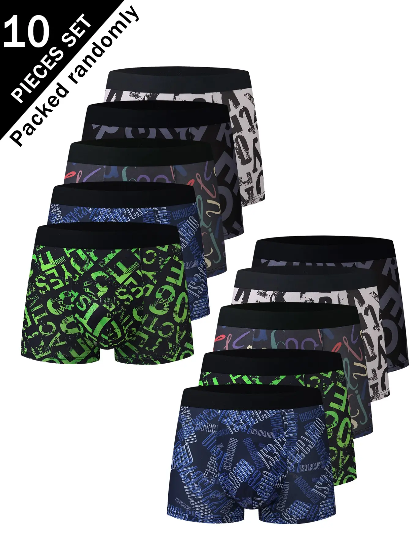 Men's Letter Graffiti Briefs Set, Breathable Mid-Waist Underwear Boxer, Youth Street Style, Random Color Mix, All Seasons Fitted, Polyester Fabric Underwear
