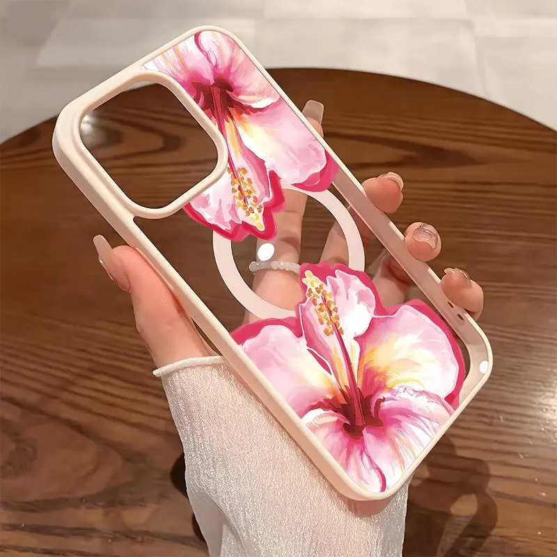 Premium Magnetic Phone Cases for iPhone11/12/13/14/15/16//17/Air/promax/Plus Pink Hibiscus Blooms y2k cased MagSafe Ready, Anti-Fall, Springtok and Ultra-Thin Design | Perfect for Everyday Use Protector Screen Protector Aesthetic Cover