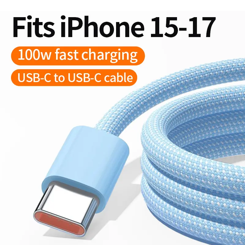 Kaxoe 2M Extra Long for home,USB-C to USB-C Data Sync Braided Charging Cable,Supports up to 100W PD Fast Charging,48-Strand Durable Cord with Silicone Reinforced Head,usb c phone charger cord,Compatible with iPhone 15 16 17 Pro Max