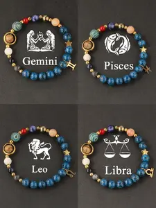 Zodiac Beaded Crystal Bracelet for Men & Women Gemini Pisces Leo Libra Designs Trendy Versatile Accessory Fashion Jewelry Gift Idea Perfect Birthday Present