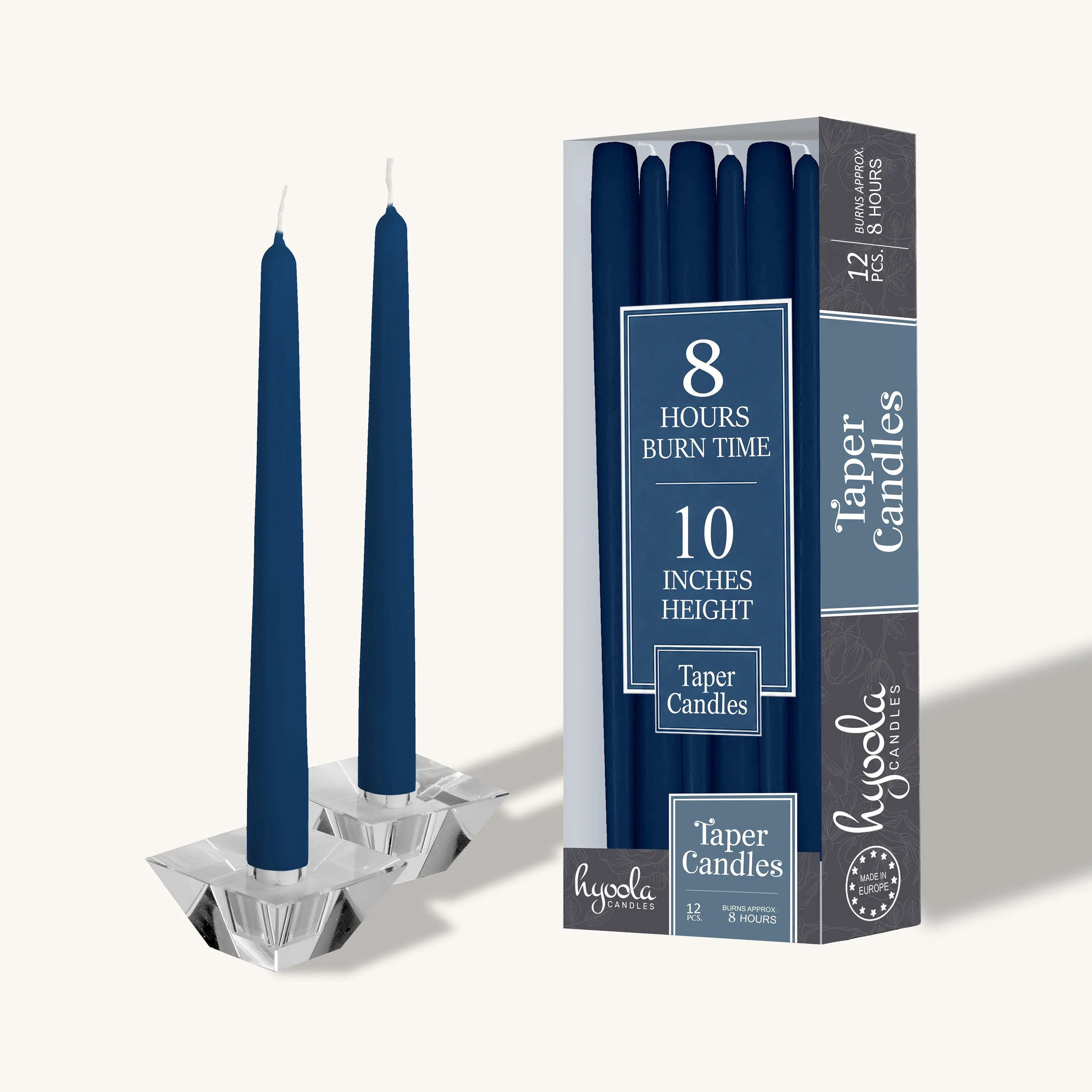 Sapphire Blue Taper Candles – 10-Inch, 12-Pack, Unscented & Dripless
