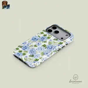MagSafe iPhone Case Blue Hydrangea Girly Aesthetic Summer Spring Flowers Fashion Cute 2 in 1 Phone Case with Durable, Shock Absorbing and Stylish Design. Compatible with Iphone 15 16 17 Pro Max and Pro Plus Series A creatively designed new phone case