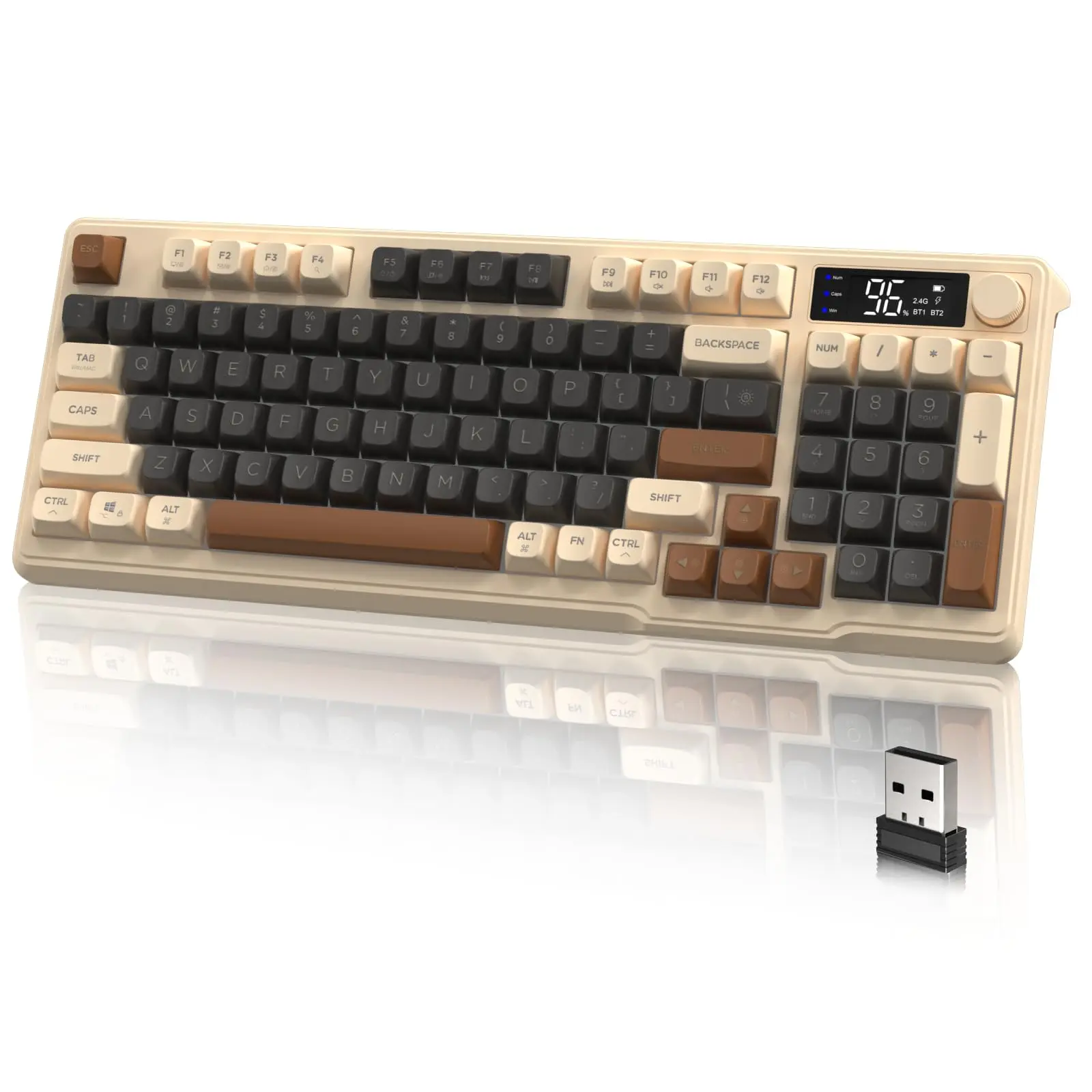 Wireless Gaming Keyboard, Knob Control Wireless Keyboard, RGB LED Backlit Keyboard with Display Screen, PBT Keycap, 2000mAh, 94-Key Layout for Win/MAC, RGB Backlit Numpad, Durable Cordless Keyboard