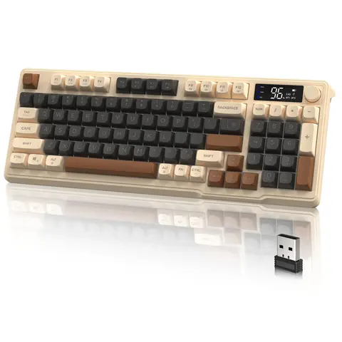 Wireless Gaming Keyboard, Knob Control Wireless Keyboard, RGB LED Backlit Keyboard with Display Screen, PBT Keycap, 2000mAh, 94-Key Layout for Win/Mac, RGB Backlit Numpad, Durable Keyboard, Aesthetic Keyboard, Pc Accessories Gaming