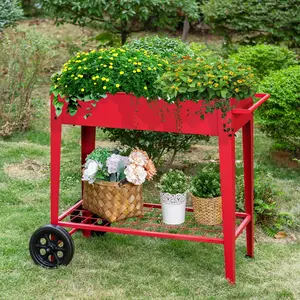 Sophia&William Planter Raised Beds with Legs and Wheels, Outdoor Metal Planter Box Elevated Garden Bed with Lower Shelf for Vegetables Flower Herb Portable Decorative