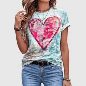 Flamingals Heart Print Round Neck Short Sleeve T-Shirt Summer Vibes