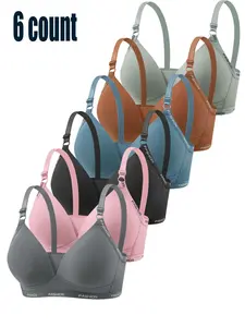 Women's Solid Color Knit Push Up Bra, Soft Comfortable Breathable Balconette Bra, Women's Lingerie for All Seasons, Womenswear, Lady