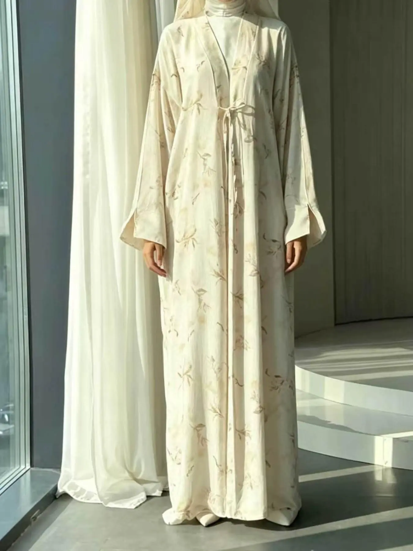Boho Floral Print Arab Long Robe, Casual Open Front, Perfect for Daily Wear and Festive Occasions, Women's Loose Fit Long Dress