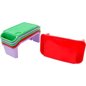 6 Pcs Kids Lap Desk Tray, Plastic Breakfast Lap Desk Trays with Storage Slots, Portable Stackable Lap Tray Tables for Writing Drawing Classroom, 19.69" L x 9.84" W x 7.1" H (Red+Green+Purple)