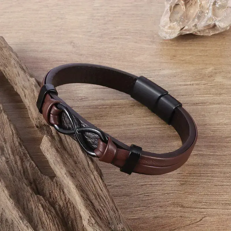 Coffee colored 8 shaped leather bracelet