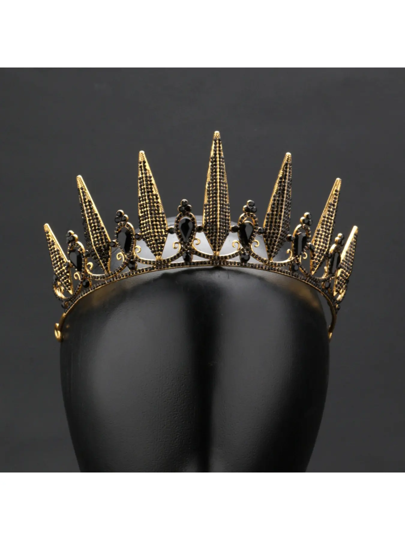 Alloy Rhinestone Halloween Black Semicircle Large Crown Tiara Goddess Birthday Hair Accessories Costume Headpiece Bridal Headpiece Bridal Decorations Cross-border Hot Sale