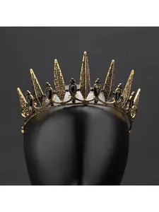 Alloy Rhinestone Halloween Black Semicircle Large Crown Goddess Birthday Hair Accessories Bridal Decorations Cross-border Hot Sale