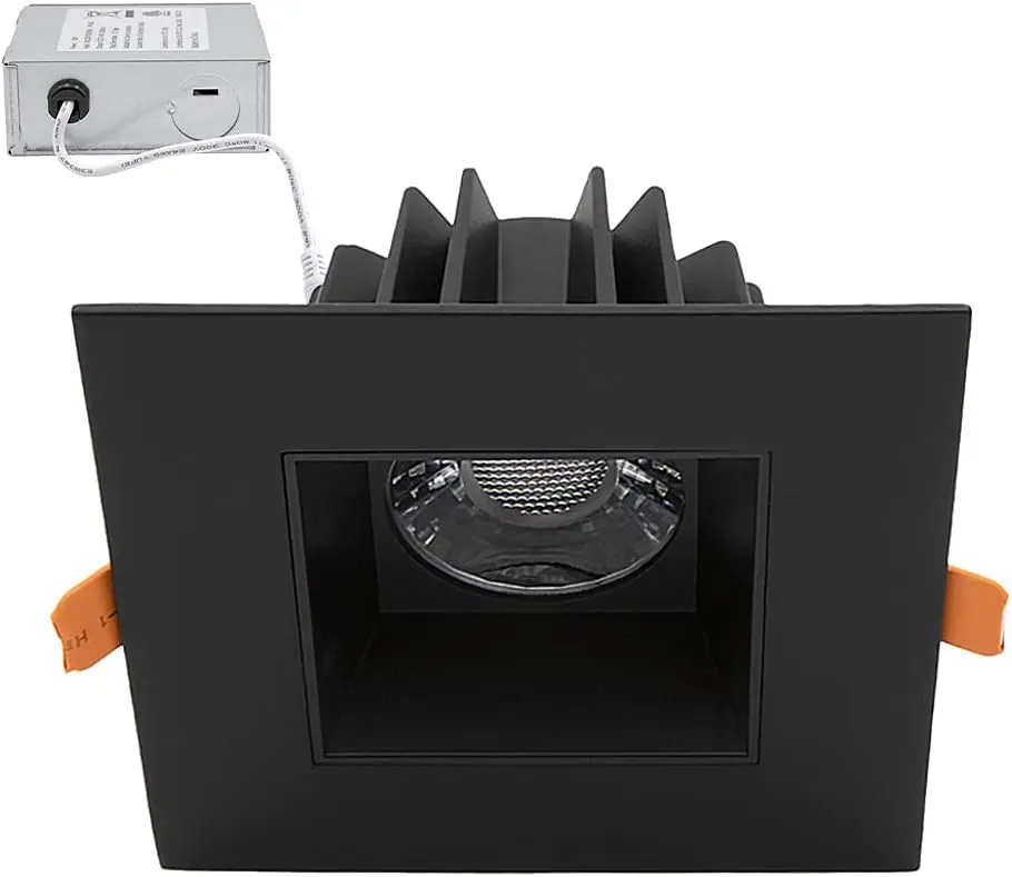 4 in. Ultra-Thin Canless IC Rated Recessed LED Downlight - Anti-Glare, Dimmable Square Black Designer Trim Kit, 5 Color Selectable Temperatures (2700/3000/3500/4000/5000), 90 CRI, 1050 Lumens, ETL Listed, Clip-In Ceiling Recessed Lighting