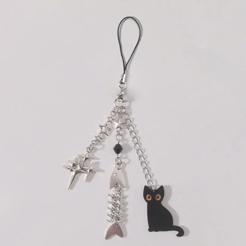 Punk Type Star & Fishbone & Cat Design Phone Chain, Cute Phone Lanyard, Fashion Cell Phone Charm for Women & Men, Phone Decoration Accessories, Phone Accessory