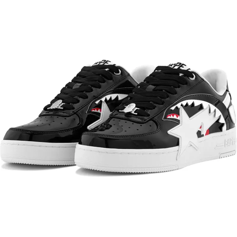 BAPE STA OS #1 MENS Black & White Shark Design Sneakers with Star Logo and White Sole