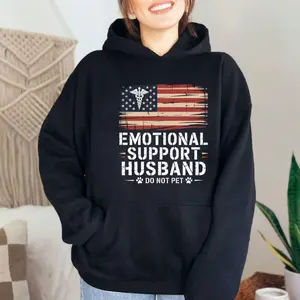 Emotional Support Husband Hoodie, Eps Patriotic Usa Flag Funny Graphic Tee, Emotional Support Husband Sweatshirt, Unisex Sweater Pullover Tee