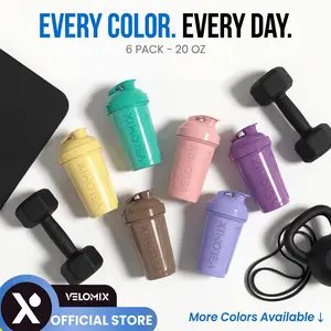 VELOMIX 6-Pack 20oz Leakproof Reusable Sports Water Bottles - BPA-Free, Dishwasher-Safe Gym Stockup Set with Wire Whisk, Secure Seal for Pre-Workout Use, Black, Leakproof Water Bottle