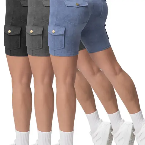 Women's Basic Solid Color Utility Pocket Cargo Shorts, Casual Fashion Denim-effect Elastic Waist Shorts for Daily Wear, Ladies Bottoms for Summer, Casual Comfy Shorts, Casual Fashionable Shorts