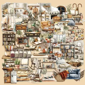 50 Retro Furniture Art Transparent PET Stickers Series - Waterproof Decorative DIY Creative Stickers for Suitcases, Phone Cases, Laptops, Helmets, Skateboards