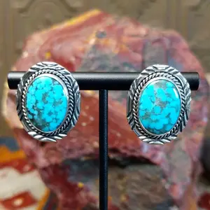 Navajo Turquoise Post Earrings by M.L.B. GJ-ERN-2009