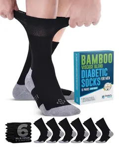 Doctor's Select Bamboo Viscose Diabetic Socks for Men - 6 Pairs Crew Stretch Top, Moisture-Wicking Neuropathy Socks in Black