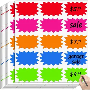 300 Pcs 2"x3" Removable Burst Star Adhesive Garage Sale Price Stickers with Writing Space, Yard Sale Price Tag Rummage Sale Labels for Retail and Market