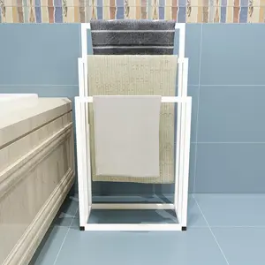 Freestanding Towel Rack Stand, 3 Tier Towel Stand Blanket Rack, Lightweight Chrome Finish Metal Industrial Modern Washcloths Holder White