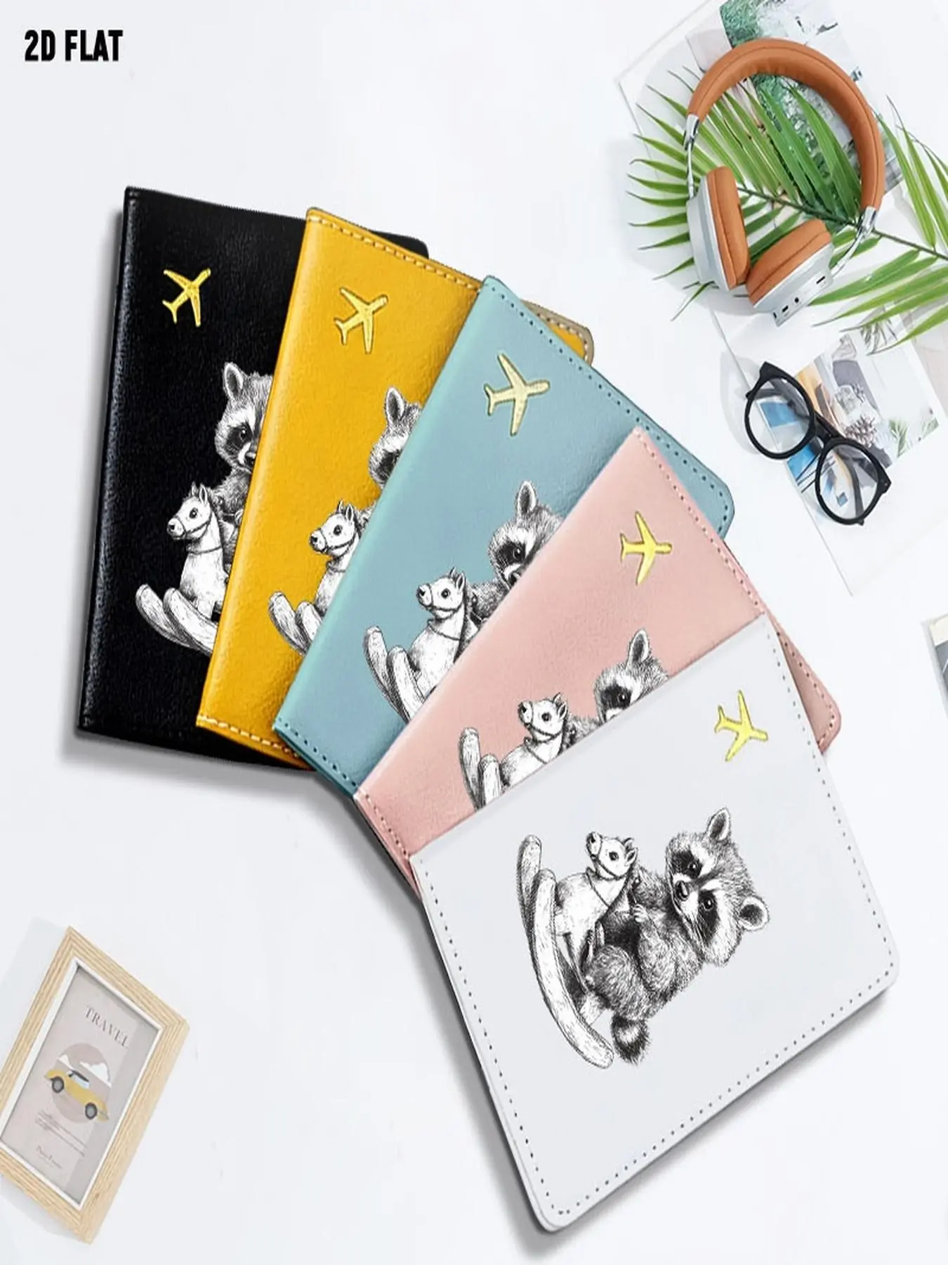 Whimsical Black-and-White Raccoon Rocking Horse Print Passport Holder, One Size with Multiple Specifications Available, Sleek Travel Document Organizer, Perfect for Daily Travel & International Trips