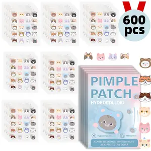 600Pcs, BeautifulStart, Cute Cartoon Cat Hydrocolloid Pimple Patches, Hypoallergenic Waterproof Blemish Cover Stickers, 20 Designs Decorative Face Skin Care Patches