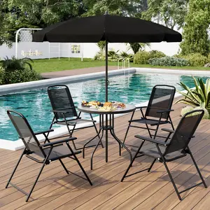 PUKAMI 6 Piece Folding Patio Dining Set, Metal Garden Outdoor Furniture Set with 4 Foldable Chairs & Portable Table for Lawn, Backyard, Deck