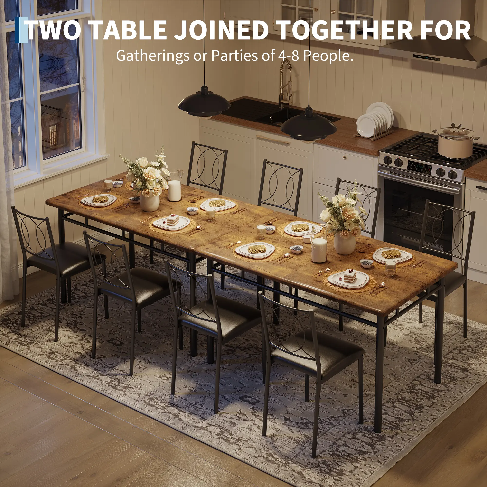 Space-Saving Farmhouse Dining Table Set for 4 – Sturdy Wood Table & Upholstered Chairs – Perfect for Kitchens, Apartments & Small Spaces – Classic Color