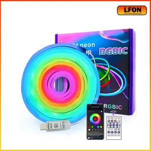 Smart Neon Rope Lights USB,1/3/5/10M USB RGB+IC Color Chasing LED Neon Rope Light with 28key Remote&App Control, Music Sync DIY Design Neon LED Strip Lights IP65 Waterproof for Dreamcolor Neon Led Strip Lights for Wall Decor Bedroom Living Game Room