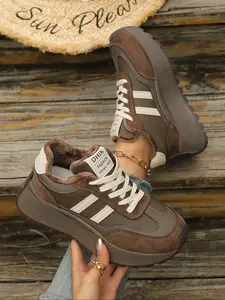 Women's Winter Warm Cotton Shoes, Thick Sole Height Increasing Dad Sneakers, Casual Sporty Trendy All-Match Footwear