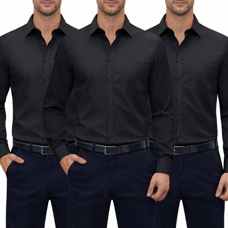 3-Pack Alimens&Gentle Men's Dress Shirts 4-way Stretch Long Sleeve Collared Solid Wedding Dating Button Down Shirts Business Casual Breathable Outfits Menswear