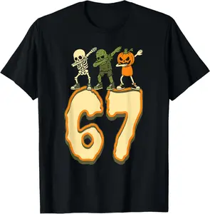 100% Cotton Unisex 67 Halloween Meme 6 7 Numbers Six Seven Funny Skeleton T-Shirt