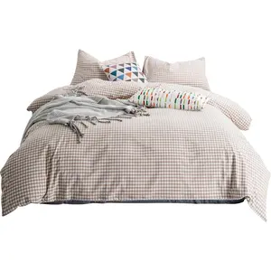 Tan Gingham Duvet Cover   Washed  Beige Plaid Duvet Cover Set 3 count Set 1 Soft Checkered Grid Duvet Cover with Zipper Ties 2 Pillowcases Luxury Farmhouse Gingham Bedding Set