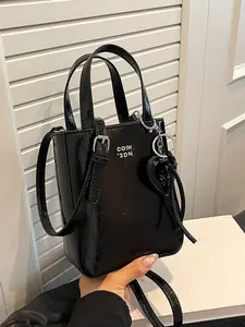 Retro niche mini tote bag, Pu tote satchel, heart-shaped pendant design handbag crossbody bag, small square bag, small and exquisite, versatile and available in multiple colors, suitable for daily travel and shopping