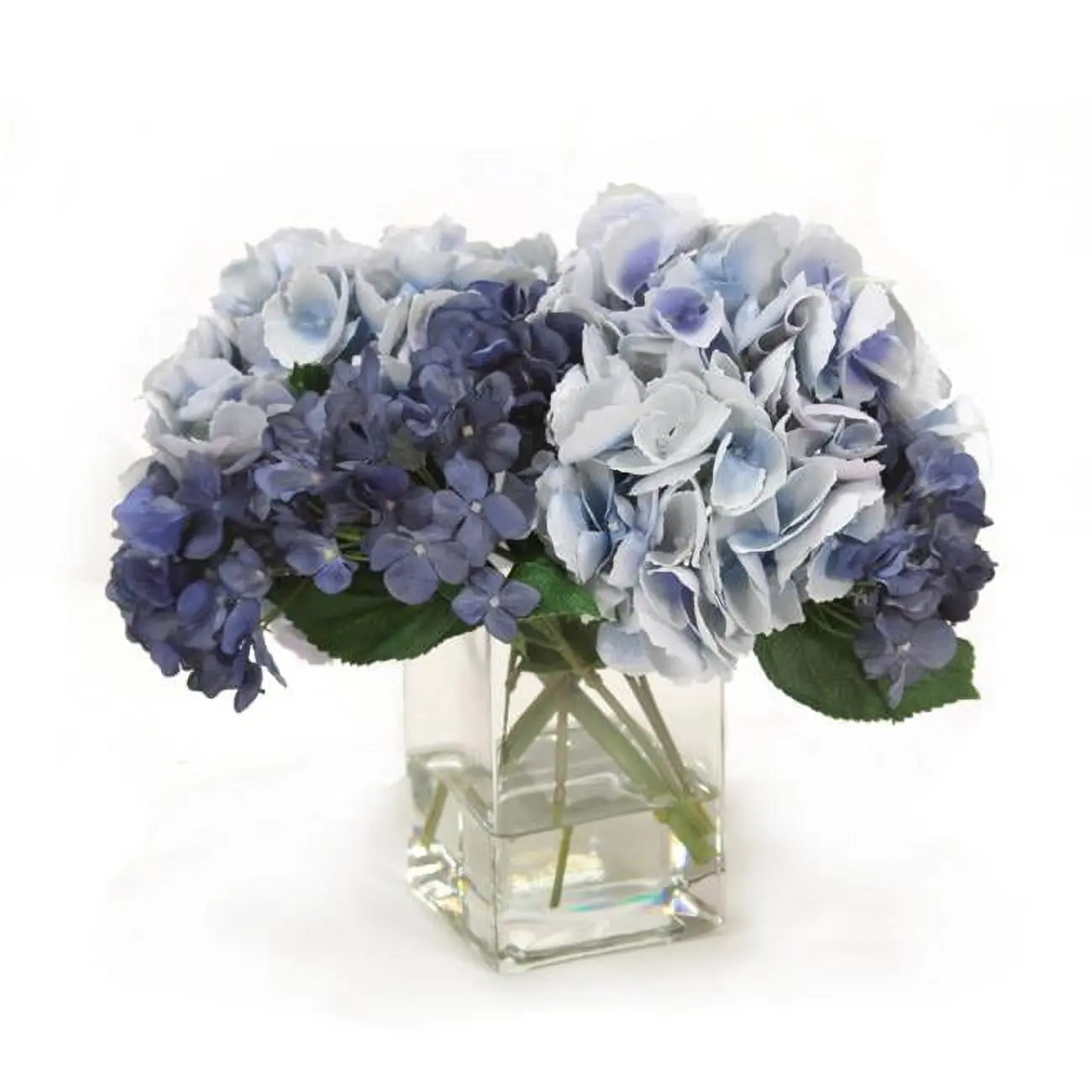 Disttive Designs 17147 Unisex Floral Decor - Blue & Navy Hydrangeas in Square Vase, Home Room Decor Accent (Home Supplies Vase & Filler)