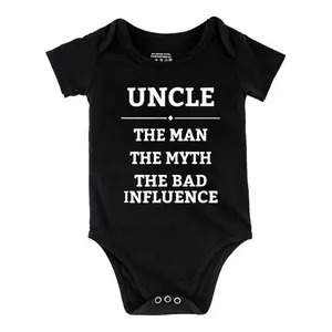 Funny Baby Babysuit Uncle The Man The Myth The Bad Influence Letter Print Baby Short Sleeve Onesies Romper For Infant, Newborn Boys Girls Soft Casual Outfit, Outdoor Baby Bodysuits