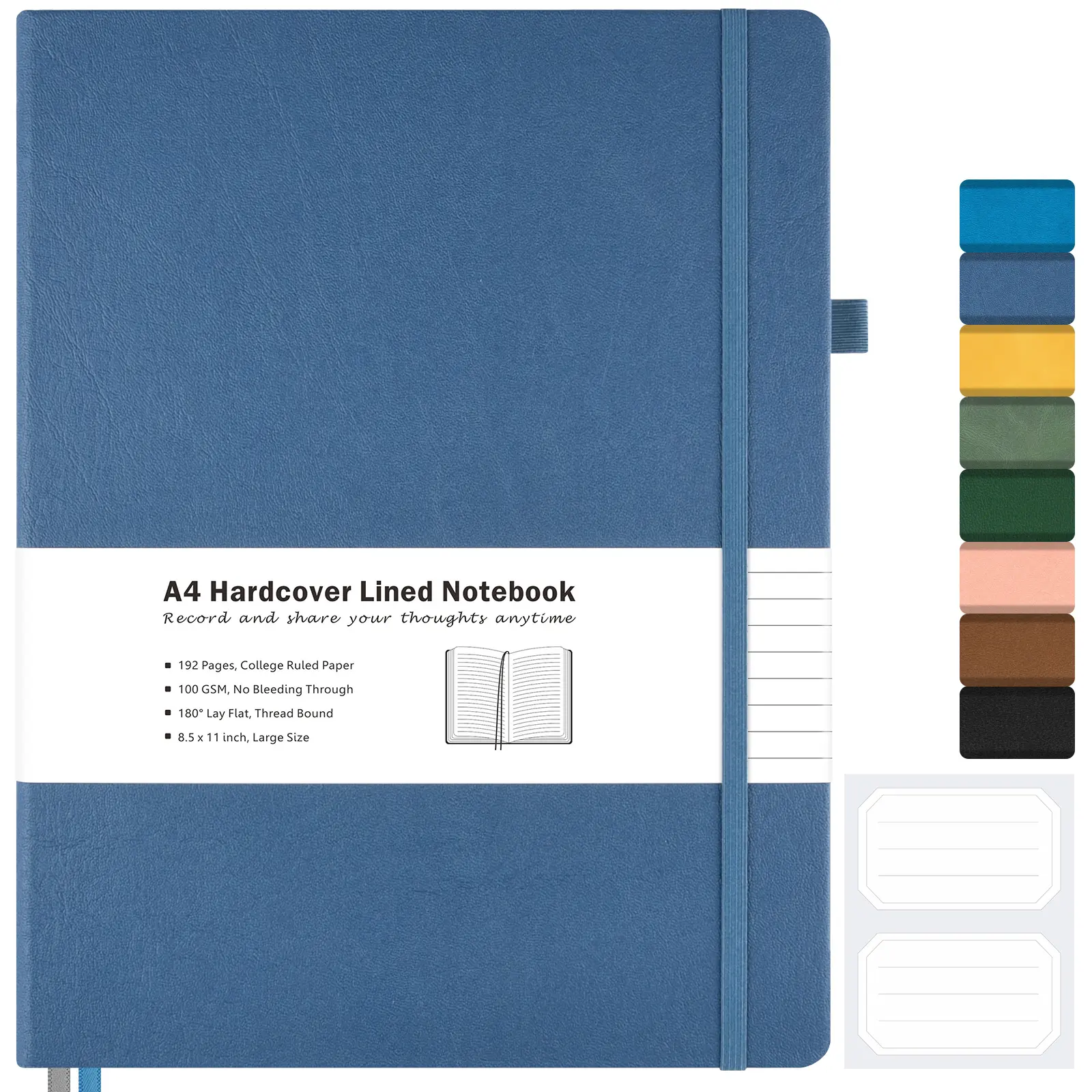 OMEYA A4 Hardcover Notebook – College Ruled, Faux Leather, 192 Thick Pages, 180° Lay Flat Journal with Inner Pocket & Pen Loop, Aesthetic Back to School Stationery for Office, Business, Students, Men & Women