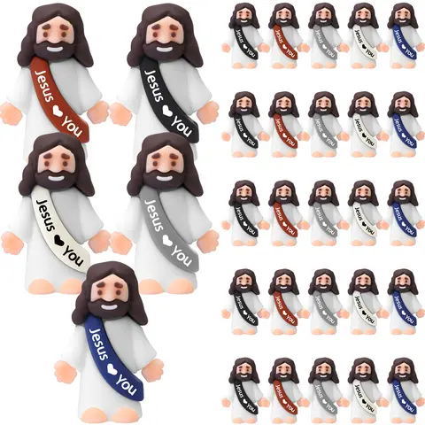 25Pcs Little Jesus Figures Mini Jesus Figures Original Design Jesus love You Figures Cute Jesus Ornaments to Hide and Seek Religious Party Favors Sunday School Baptism Gifts Spread the Gospel