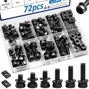 12Pack M6x16mm Battery Terminal Bolts and Nuts 304 Stainless Steel Motorcycle Battery Bolts with Square Nuts for ATV,Bike,Scooter,Motorcycle