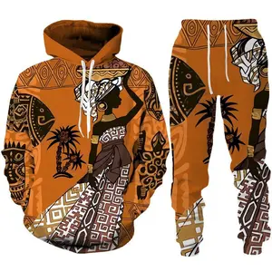 track suit European And American Digital Printed Men's Sweatshirt Suit New Hooded Sweatshirt Trousers 3D Sweatshirt