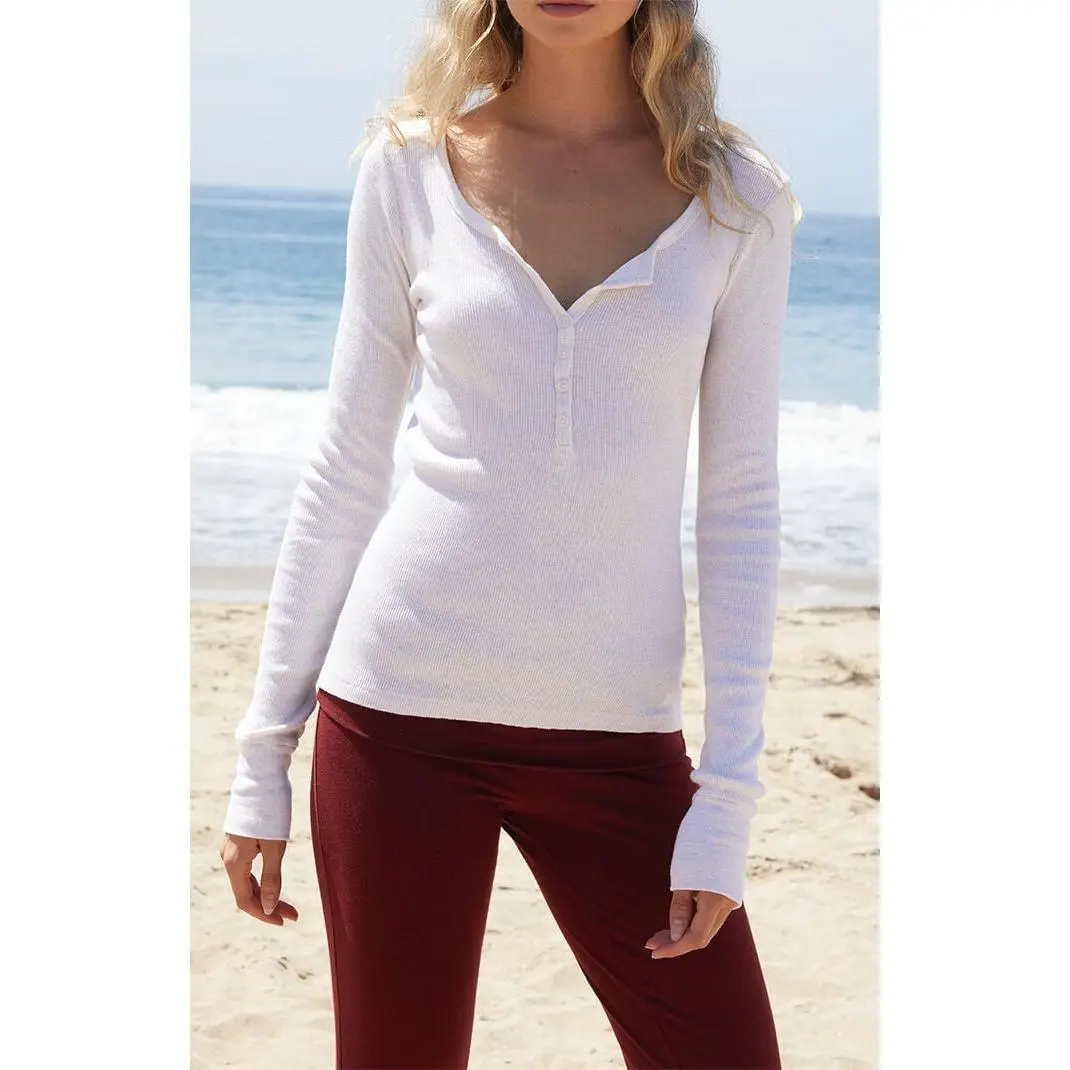John Galt Women's Beige Ribbed Zelly Long Sleeve Top