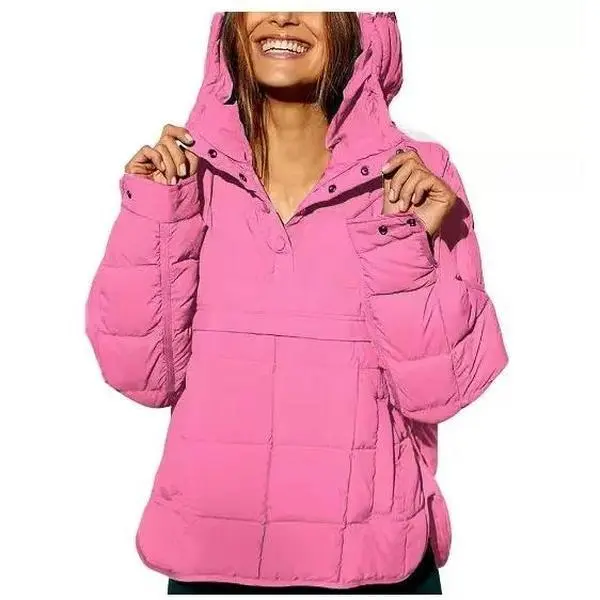 Women's Quilted Puffer Jacket - Oversized Lightweight Puffy Pullover Hoodie Coats for Winter Sports & Outdoor Fashion, Adjustable, Lady, Casual, Tops, Style, Fashion Apparel