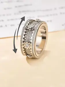 Creative Rotating Gear Design Rhinestone Ring, Elegant Fashion Unisex Accessory, Trendy Versatile Fine Jewelry, Perfect Birthday Gift